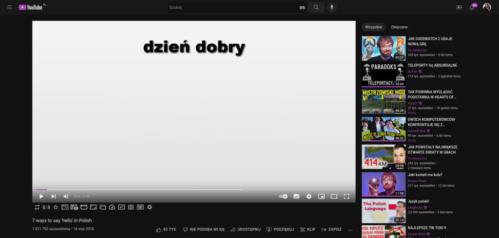 Youtube w motywie Purple Dark