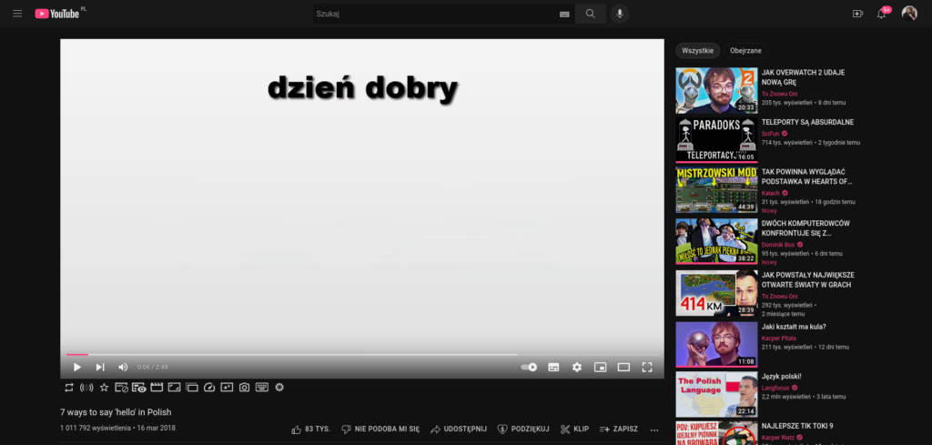 Youtube w motywie Pink Dark