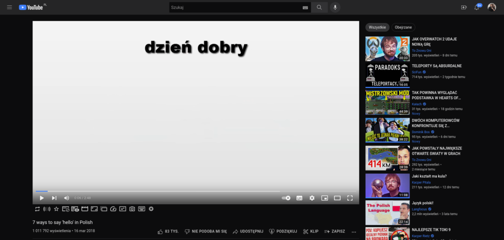 Youtube w motywie Firefox Quantum Dark