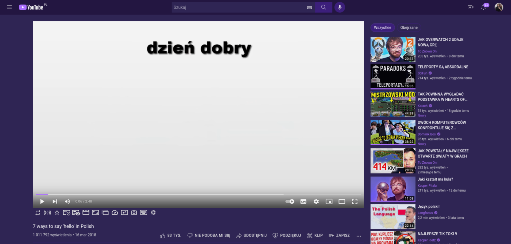 Youtube w motywie Firefox Apenglow Dark